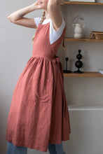 Load image into Gallery viewer, 100% Linen Cottage Dress Apron in Peach