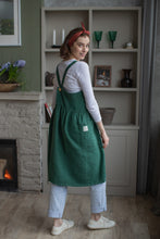 Load image into Gallery viewer, 100% Linen French Apron in Pine Green
