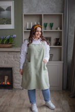 Load image into Gallery viewer, 100% Linen Japanese Apron in Sage
