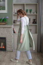 Load image into Gallery viewer, 100% Linen French Apron in Sage