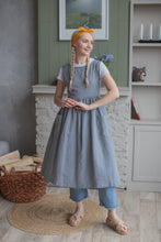 Load image into Gallery viewer, 100% Linen Cottage Dress Apron in BlueGrey