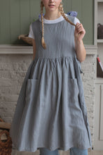 Load image into Gallery viewer, 100% Linen Cottage Dress Apron in BlueGrey