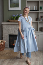 Load image into Gallery viewer, 100% Linen Cottage Dress Apron in Light Blue