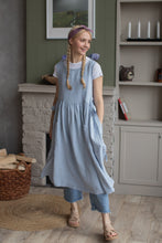 Load image into Gallery viewer, 100% Linen Cottage Dress Apron in Light Blue