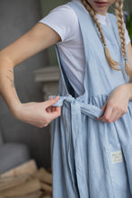 Load image into Gallery viewer, 100% Linen Cottage Dress Apron in Light Blue