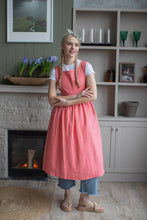 Load image into Gallery viewer, 100% Linen Cottage Dress Apron in Coral
