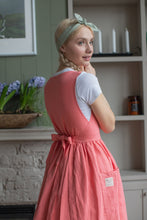 Load image into Gallery viewer, 100% Linen Cottage Dress Apron in Coral
