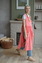 Load image into Gallery viewer, 100% Linen Cottage Dress Apron in Coral