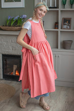 Load image into Gallery viewer, 100% Linen Cottage Dress Apron in Coral