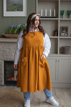 Load image into Gallery viewer, 100% Linen Cottage Dress Apron in Turmeric