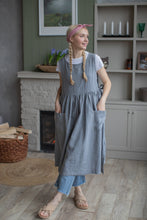 Load image into Gallery viewer, 100% Linen Cottage Dress Apron in BlueGrey