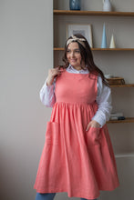 Load image into Gallery viewer, 100% Linen Cottage Dress Apron in Coral