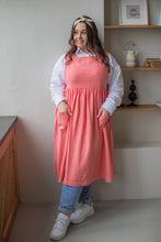 Load image into Gallery viewer, 100% Linen Cottage Dress Apron in Coral
