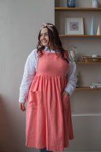 Load image into Gallery viewer, 100% Linen Cottage Dress Apron in Coral