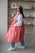 Load image into Gallery viewer, 100% Linen Cottage Dress Apron in Coral