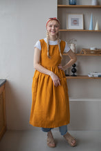 Load image into Gallery viewer, 100% Linen Cottage Dress Apron in Turmeric