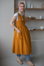 Load image into Gallery viewer, 100% Linen Cottage Dress Apron in Turmeric