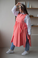 Load image into Gallery viewer, 100% Linen Cottage Dress Apron in Coral