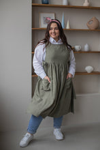 Load image into Gallery viewer, 100% Linen Cottage Dress Apron in Thyme