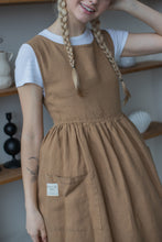 Load image into Gallery viewer, 100% Linen Cottage Dress Apron in Caramel