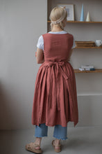 Load image into Gallery viewer, 100% Linen Cottage Dress Apron in Peach