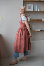 Load image into Gallery viewer, 100% Linen Cottage Dress Apron in Peach
