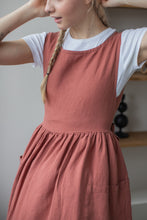 Load image into Gallery viewer, 100% Linen Cottage Dress Apron in Peach