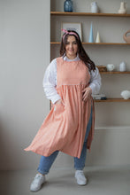Load image into Gallery viewer, 100% Linen Cottage Dress Apron in Checkered Terracotta