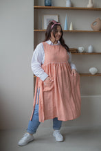 Load image into Gallery viewer, 100% Linen Cottage Dress Apron in Checkered Terracotta