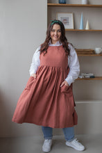 Load image into Gallery viewer, 100% Linen Cottage Dress Apron in Peach