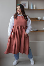 Load image into Gallery viewer, 100% Linen Cottage Dress Apron in Peach
