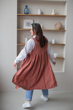 Load image into Gallery viewer, 100% Linen Cottage Dress Apron in Peach