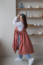 Load image into Gallery viewer, 100% Linen Cottage Dress Apron in Peach