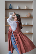 Load image into Gallery viewer, 100% Linen Cottage Dress Apron in Peach