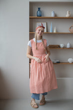 Load image into Gallery viewer, 100% Linen Cottage Dress Apron in Checkered Terracotta