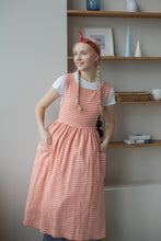 Load image into Gallery viewer, 100% Linen Cottage Dress Apron in Checkered Terracotta