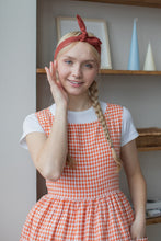 Load image into Gallery viewer, 100% Linen Cottage Dress Apron in Checkered Terracotta
