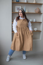Load image into Gallery viewer, 100% Linen Cottage Dress Apron in Caramel
