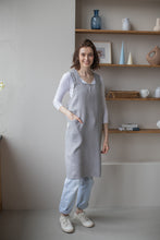Load image into Gallery viewer, 100% Linen Japanese Apron in Light Grey