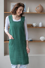 Load image into Gallery viewer, 100% Linen Japanese Apron in Pine Green