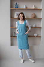 Load image into Gallery viewer, 100% Linen Japanese Apron in Azure