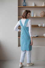 Load image into Gallery viewer, 100% Linen Japanese Apron in Azure
