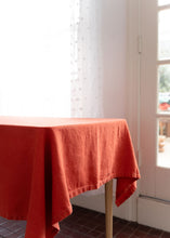 Load image into Gallery viewer, 100% Linen Tablecloth in Salamander Orange - 55"х79"