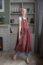 Load image into Gallery viewer, 100% Linen Cottage Dress Apron in Maroon
