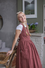 Load image into Gallery viewer, 100% Linen Cottage Dress Apron in Maroon
