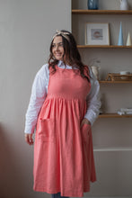 Load image into Gallery viewer, 100% Linen Cottage Dress Apron in Coral
