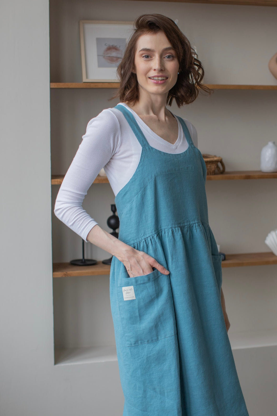 100% Linen French Apron in Azure