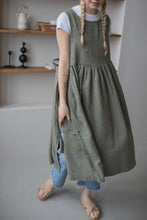 Load image into Gallery viewer, 100% Linen Cottage Dress Apron in Thyme
