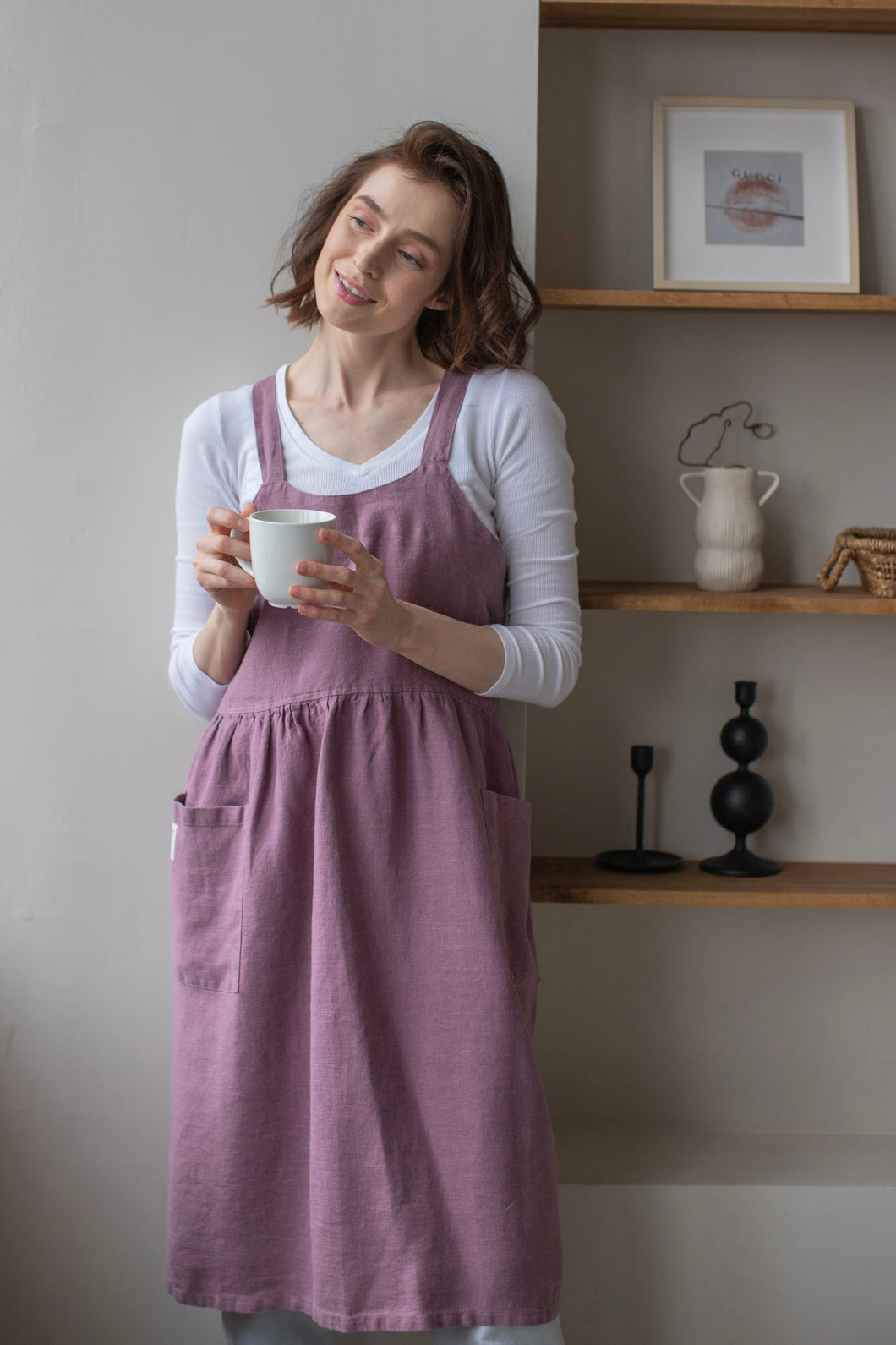 100% Linen French Apron in Lavender