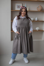 Load image into Gallery viewer, 100% Linen Cottage Dress Apron in Iron Grey
